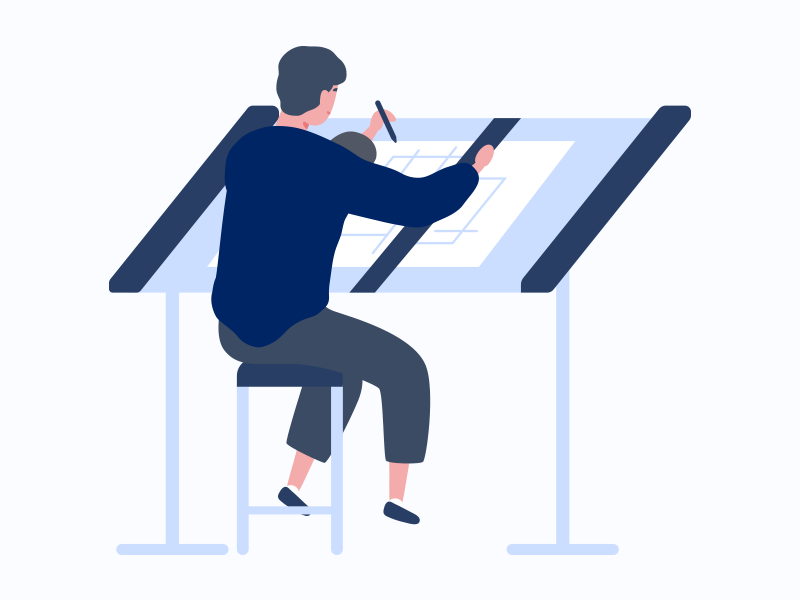 Illustration zu Entwurf, Kostenplanung, Ausführungsplanung - Eine Person skizziert einen Plan
